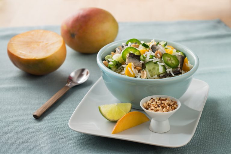 thai style sardine and mango rice salad