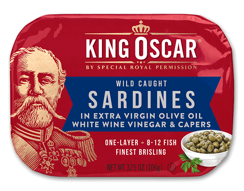 Brisling Sardines in Extra Virgin Olive Oil with White Wine Vinegar & Capers